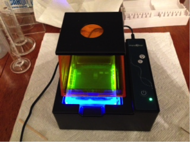 DIY Bio - Gel results can be seen through the hood immediately.